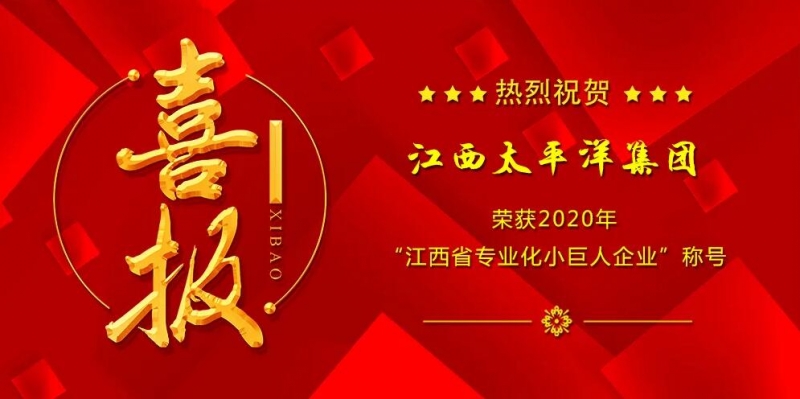 江西太平洋集團(tuán)被認(rèn)定為“2020年江西省專業(yè)化小巨人企業(yè)”